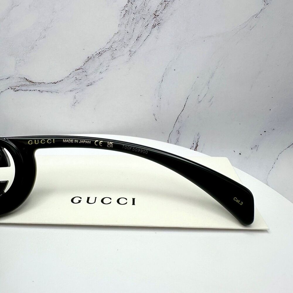 New Gucci Sunglasses Black Rectangle Square GG Logo Triple Black 54mm - Picture 6 of 16
